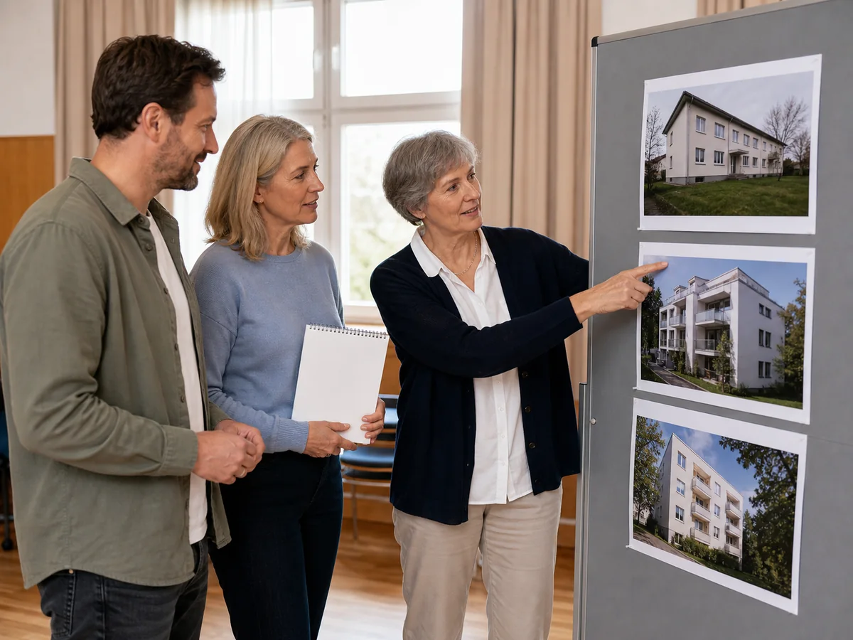 Berufserfahrene Personen besprechen Immobilienfotografien